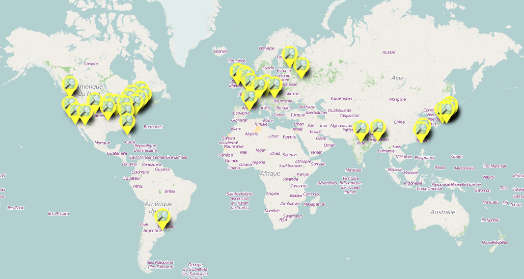 A map of cities throwing parties for OpenStreetMap 10th Anniversary Birthday party. Screenshot by Harry Wood