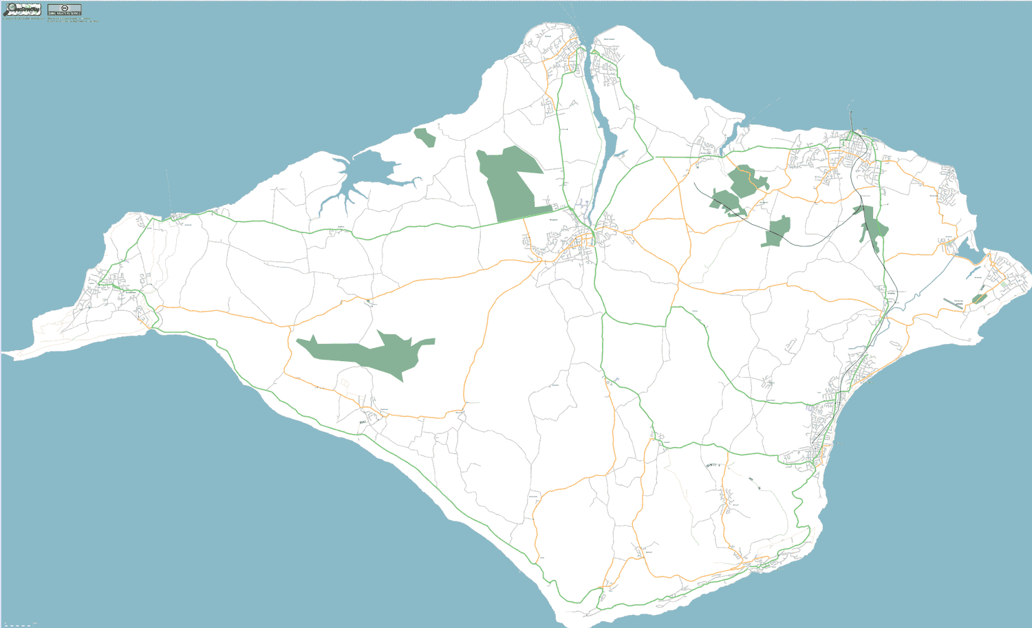 Isle of Wight, UK. As at 27 September 2006. All known roads completed, and some areas showing forest.